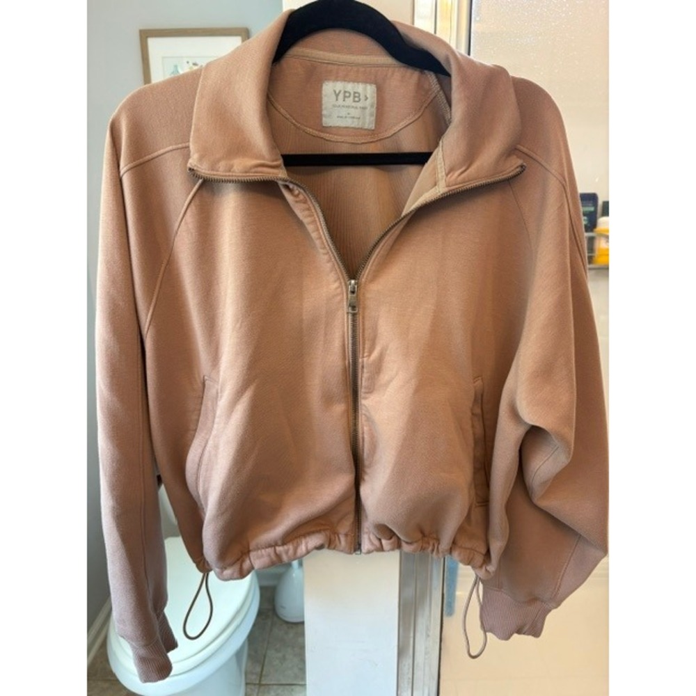 Abercrombie YPB Full Zip Athletic Jacket Taupe Cropped Drawstring Hem